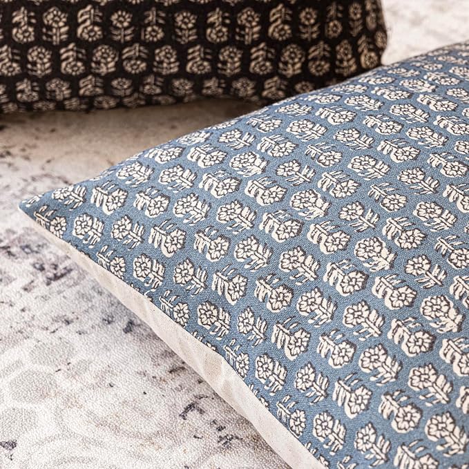 Foindtower Set of 2 Decorative Vintage Floral Print Throw Pillow Covers Neutral Modern Farmhouse Cushion Covers Boho Home Decor for Sofa Couch Chair Bedroom Living Room Outdoor,20×20 Inch,Dusty Blue