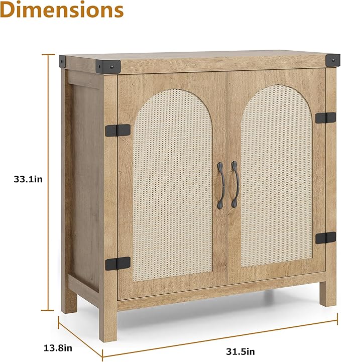 IDEALHOUSE Rattan Buffet Cabinet with Storage, Sideboard with Synthetic Rattan-Accent Doors, Adjustable Shelves, Storage Cabinet for Living Room Dining Room Hallway, Natural