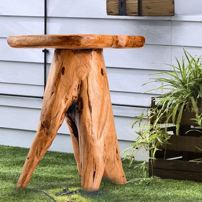 Mushroom Side Table, 18.9 inch Tall Live Edge Wood Stool, Freeform Natural Plant Stand for Garden, Yard, Living Room, Bedroom