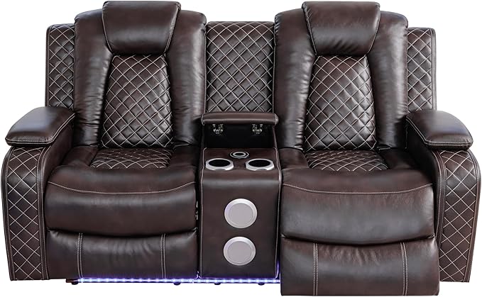 Ball & Cast Power Recliner Sofa Set Leather Reclining Sofa Set Living Room Furniture Set 3PCS Recliner Couch Loveseat & Chair Sets with Coffee Table,Reading Light,Cup Holders for Home Theater Seating