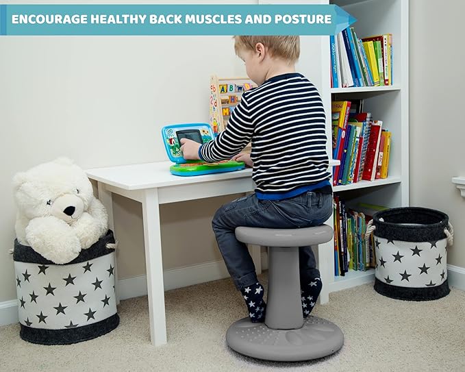ActiveChairs Kids Wobble Stool, Flexible Classroom Seating Improves Focus, Posture & Helps ADHD/ADD. Get The Wiggles Out Active Fidget Chairs, Preschool | Elementary 14" Chair, Ages 3-7, Gray
