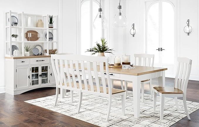 Signature Design by Ashley Ashbryn Farmhouse Armless Dining Chair with Bent Slat Back, Set of 2, White & Light Brown