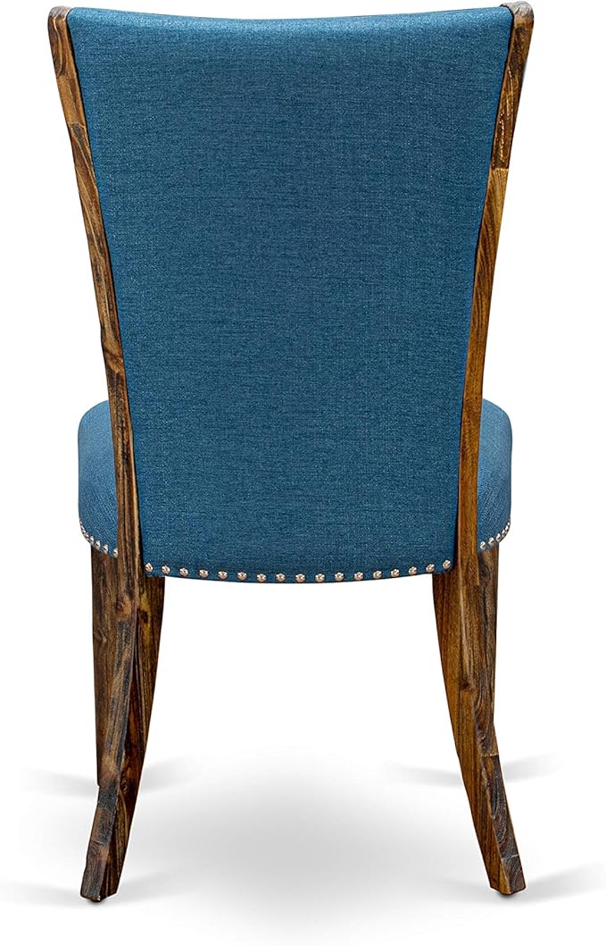 East West Furniture VEP7T21 Verona Parson Kitchen Chairs - Nailhead Trim Blue Color Linen Fabric Upholstered Dining Chairs, Set of 2, Jacobean