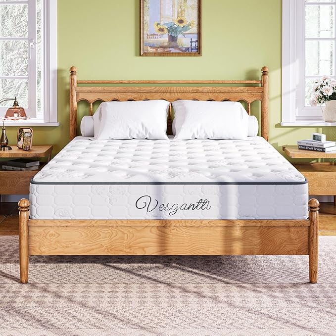 Vesgantti Twin Mattress, 10 Inch Innerspring Hybrid Single Bed Mattress in a Box with Breathable Foam and Pocket Spring, Ergonomic Design, Medium Firm Feel