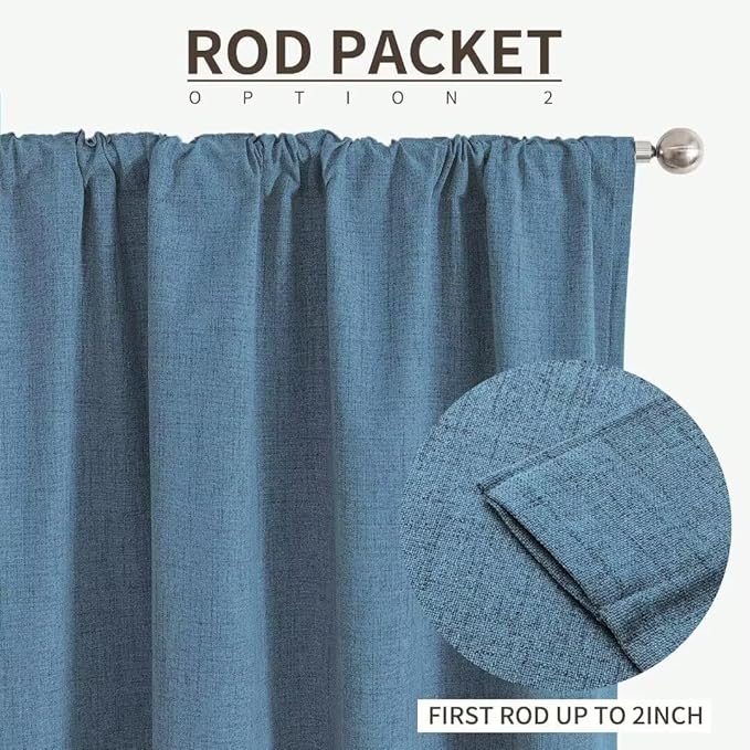 Joydeco Natural Linen Curtains 96 inch Length 2 Panels Set Burg 100% Blackout Patio Door Curtain Room Darkening Sliding Door Curtains Thermal Insulated Back tab Rod Pocket(105x96 inch, Sky Blue)