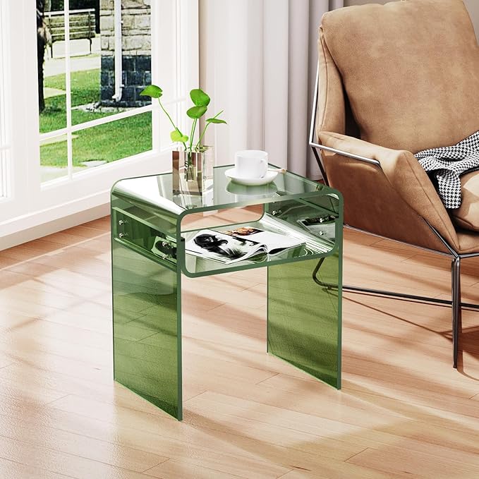 Clear Acrylic End Table 2-Tier Bedside Nightstand for Living Room Bedroom (1, Green)