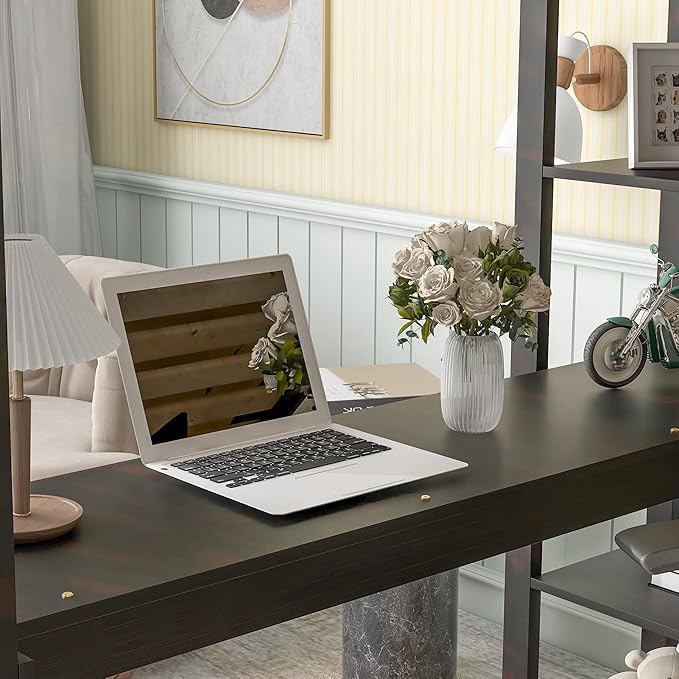 HomSof Full Loft Bed with Desk and Shelves,Espresso
