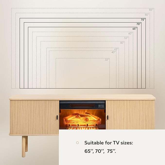 WERMO 71'' Electric Fireplace TV Stand for Living Room with Heater, Storage and Shelves Designed to fit 65’’ - 75’’ TVs. TV Entertainment Center with Fireplace, Wood TV Stand Fireplace Console (Oak)
