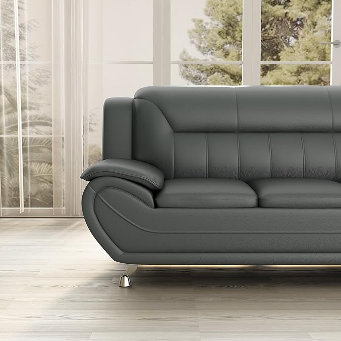 Container Furniture Direct Michael Modern Faux Leather Upholstered Stainless Steel Legs Living Room, Chair, Loveseat, Sofa, Red