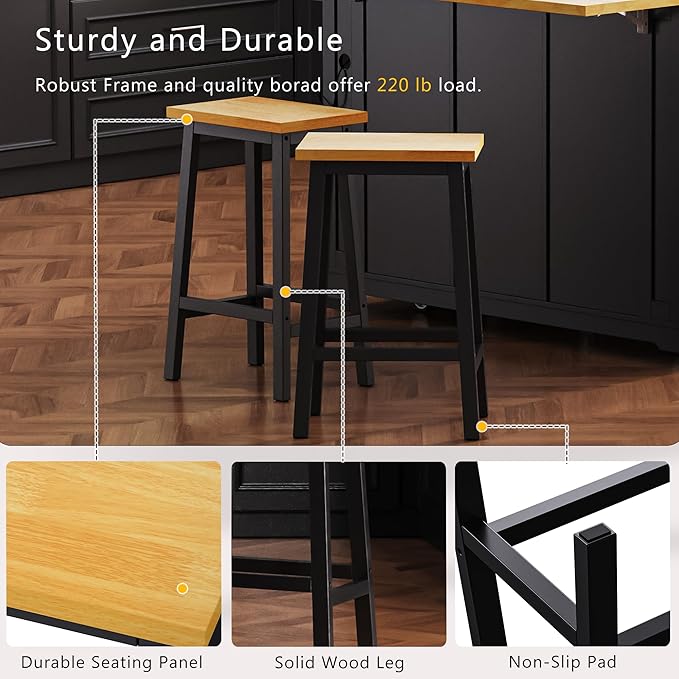 53" Large Kitchen Island with 2 Bar Stools,Power Outlet & Door Internal Storage Rack,Kitchen Storage Cart on 5 Wheels W/Drop Leaf,5 Open Side Racks & 3 Drawers,for Kitchen,Dining Room,Black