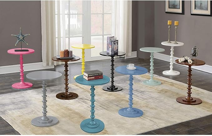 Convenience Concepts Palm Beach Spindle 17.75" Traditional Round End Living Room, Turned Solid Wood Side, Classic Display Pedestal Table, White