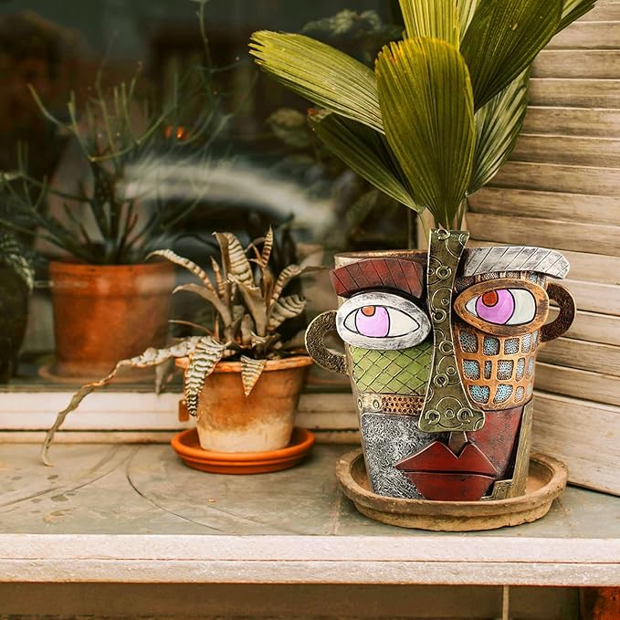 Abstract Face Planters Pots Head,Unique Head Planter for Indoor Plants,Funny Face Flower Pot,Colorful Plant Pots for Outdoor Garden Decor and Home Art Decoration(Classic)