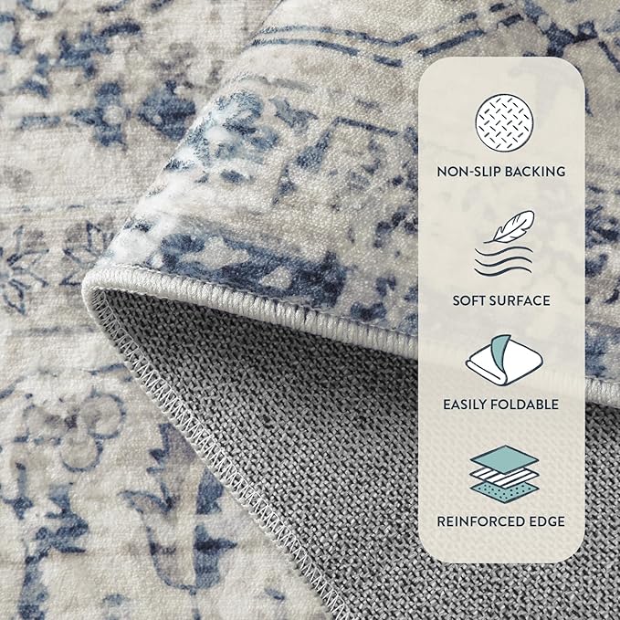 Lahome Oriental Washable Kitchen Runner Rug, 2x6 Carpet Runners for Hallway 6ft Non Skid, Vintage Soft Hallway Rug for Bathroom Bedroom Entryway, Blue