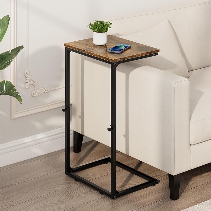 Vagusicc C Shaped End Table for Couch, 33.2'' Tall C Table Adjustable Height Side Table, Small Side Table for Small Spaces, Couch Tables That Slide Under, Tv Tray Table for Living Room, Rustic Brown