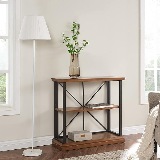 Leick Home 11832-WLGM Finnick Mixed Metal and Wood Adjustable Bookshelf, Willow/Gunmetal