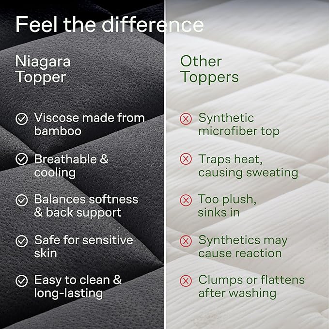 Ultra Soft Twin Size Mattress Topper - Viscose Made from Bamboo Pillow Top Mattress Pad for Back Pain Relief - Naturally Cooling for Hot Sleepers, Black