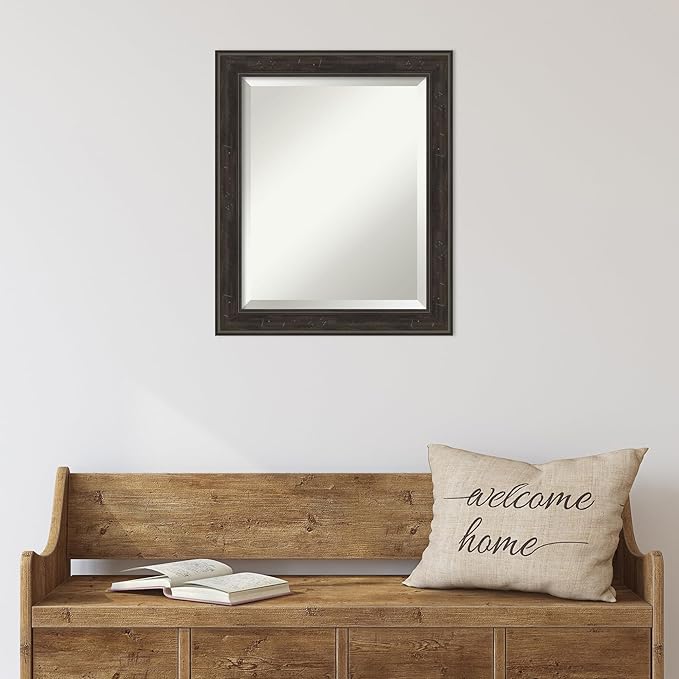 Amanti Art Brown Wall Mirror 24x20 Shipwreck Greywash Narrow Rectangle Bathroom Mirror for Wall Decor Living Room, Small Traditional Frame, Hangs Horizonally and Vertically, Bathroom Decor, Beveled