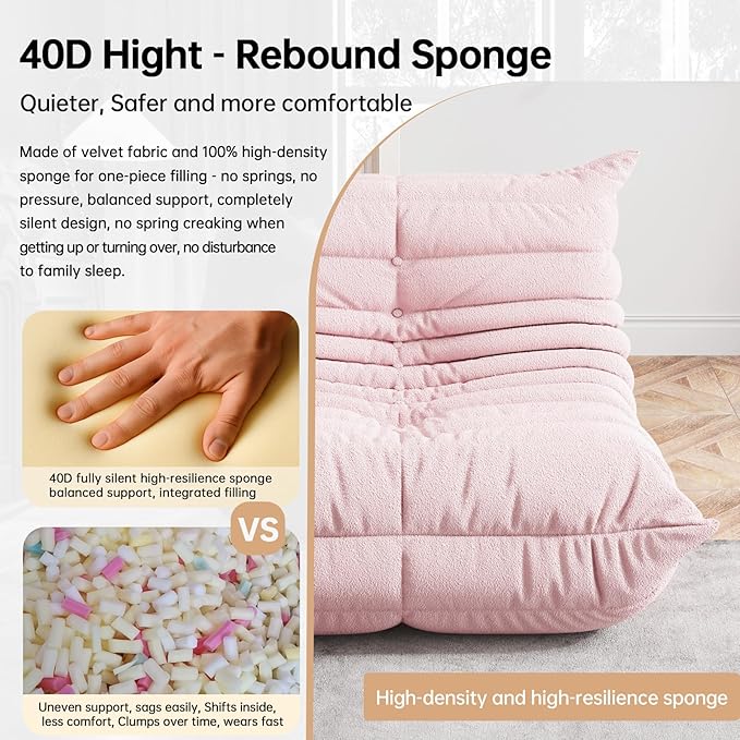 Bean Bag Chairs for Adults, BeanBag Reading Chair Memory Foam Couch 3-Seater, Floor Chair Soft Teddy Material, Comfy Reading Nook Chairs for Bedroom Living Room Office (Pink)