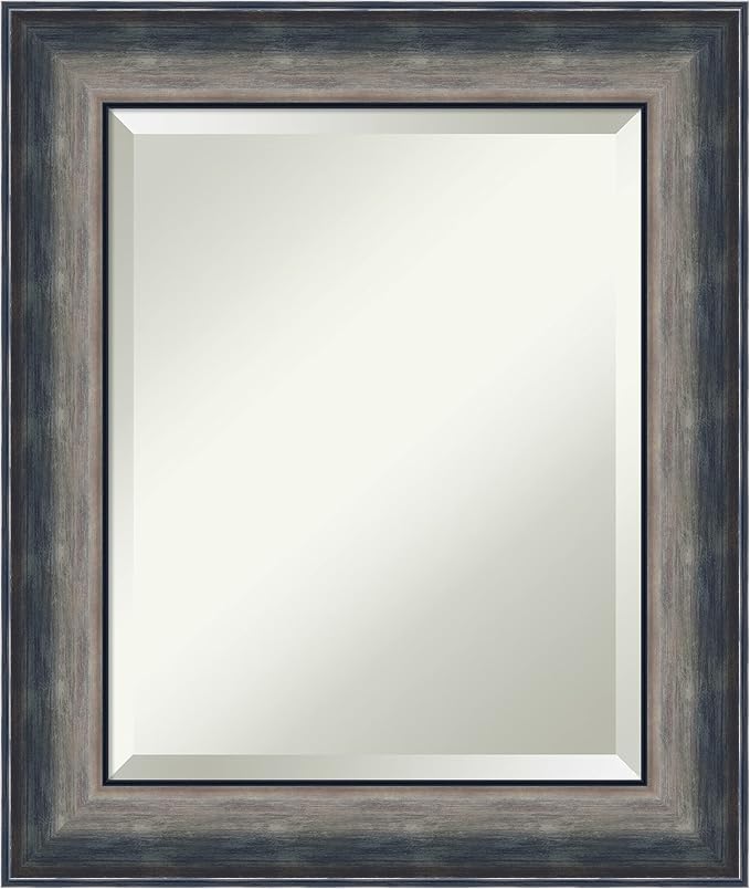 Amanti Art Silver Bathroom Mirror for Over Sink, 26x22 Quicksilver Scoop Rectangle Vanity Mirror, Small Casual Wood Frame, Hangs Horizonally and Vertically, Bathroom Wall Decor, Beveled Edge