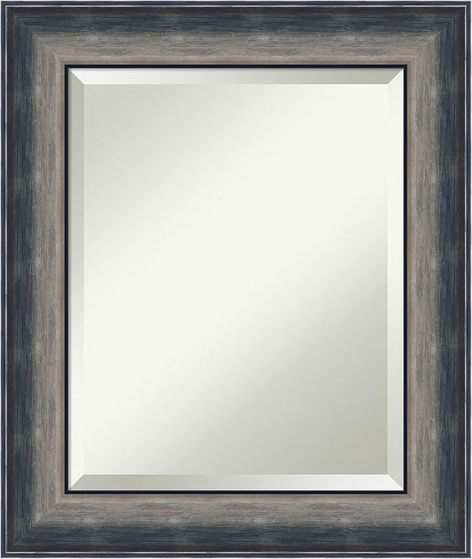Amanti Art Silver Bathroom Mirror for Over Sink, 26x22 Quicksilver Scoop Rectangle Vanity Mirror, Small Casual Wood Frame, Hangs Horizonally and Vertically, Bathroom Wall Decor, Beveled Edge