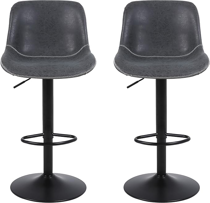 Bar Stools, Swivel Counter Height Barstools with Back, Adjustable Modern Bar Chairs, Tall Armless PU Leather Kitchen Island Stool (Black 02, Set of 4)