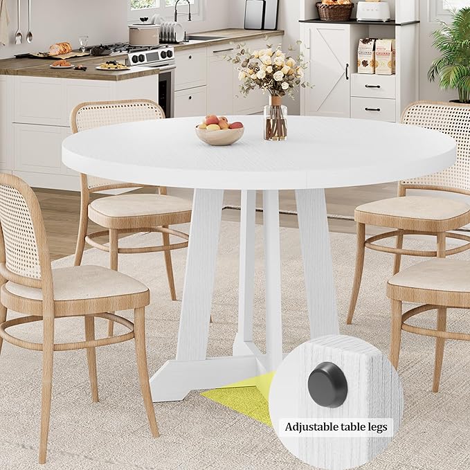 GarveeHome Round Dining Table for 4,Kitchen Dining Room Circle Dinner Pedestal Table,Space Saving Wood Kitchen & Dining Room Furniture,White 47-inch Diameter