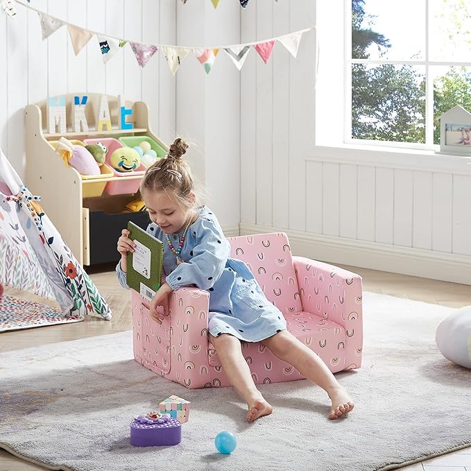 Ulax furniture Kids Sofa Chair Children FILP-Out Chair 2-in-1 Convertible Sofa to Sleeper Couch (Pink Rainbow)