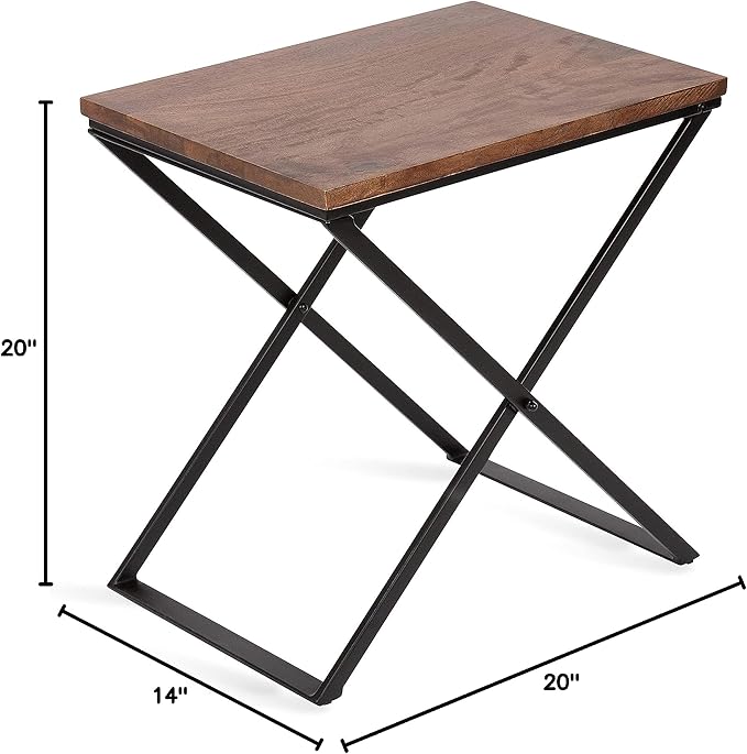 Kate and Laurel Laraway Modern Side Table, 20 x 14 x 20, Rustic Brown and Black, Metal Bedroom Nightstand Table with Solid Wood Tabletop and Foldable Frame