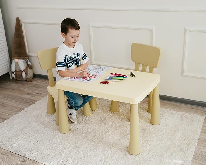 Kids Table and Chairs Set with Storage Drawer, Height-Adjustable Children's Desk for Toddlers, Sturdy Easy-Clean Surface, Safe Rounded Corners, Perfect for Playroom, Study, Arts & Crafts