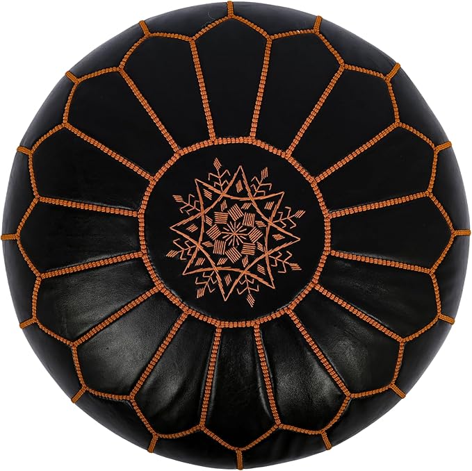 Marrakesh Gallery Genuine Leather Round Pouf Unstuffed - Moroccan Ottoman Footstool, Footrest Cover - Boho Decor - Bohemian Living Room, Bedroom, Kids Room, Gift & Wedding