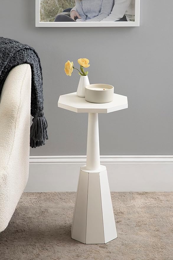 Kate and Laurel Octavia Coastal Accent Drink Table, 11 x 11 x 24, White, Decorative Coastal Cocktail Table with Octagon Shape for Farmhouse Indoor Plant Stand