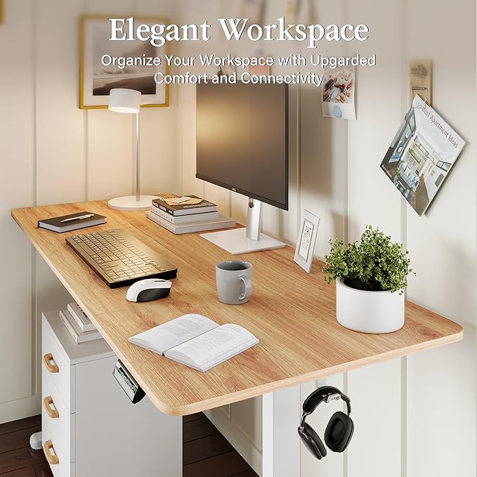 Monomi Electric Standing Desk, 71 x 31.5 inches Height Adjustable, Ergonomic Home Office Sit Stand Up Desk with Memory Preset Controller (Natural Top/White Frame)