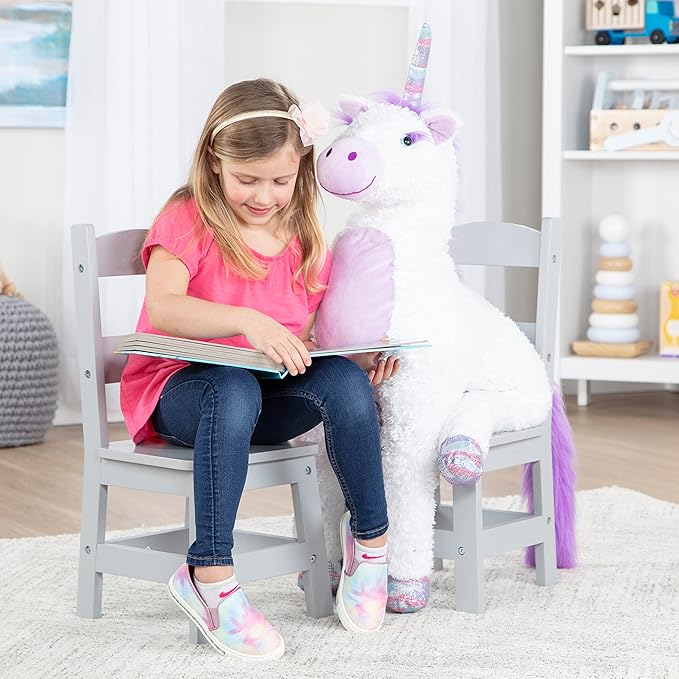 Melissa & Doug Wooden Chairs, Set of 2 - Gray Furniture for Playroom - Kids Wooden Chairs, Children's Wooden Playroom Furniture