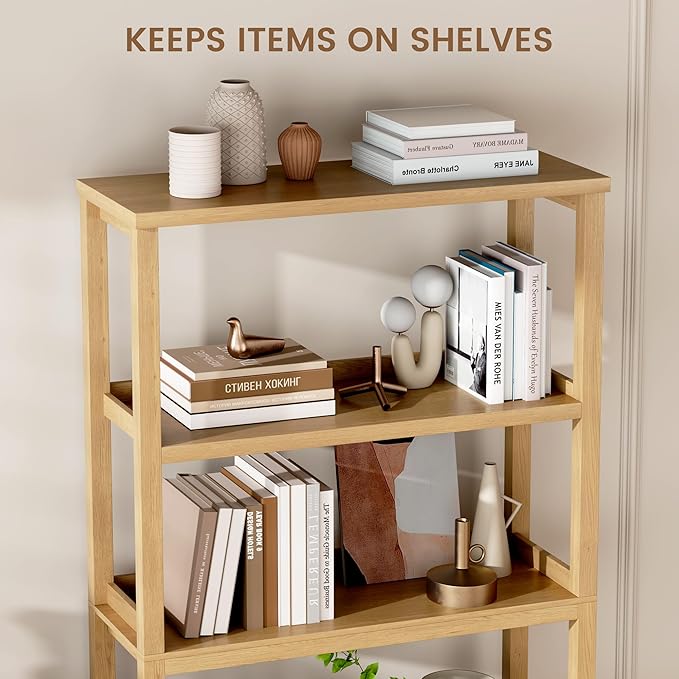 Vlsrka 5 Tier Wooden Bookshelf with Lights, 65" Tall Open Bookcase Storage Rack, Modern Bookshelf with Storage, Free Standing Display Book Shelves for Living Room, Home Office, Brown