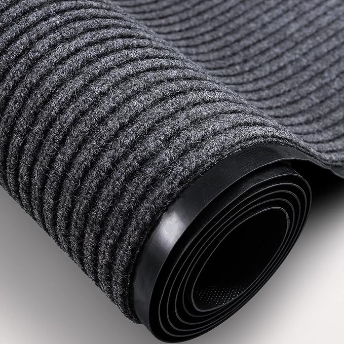 TANYOYO3' X 6' Commercial Grade Door Floor Mat Brush Step Entrance Mat Vinyl Backed Utility Doormat Heavy Duty Floor Rugs Commercial Outdoor Carpet Indoor Entrance Mat，Grey