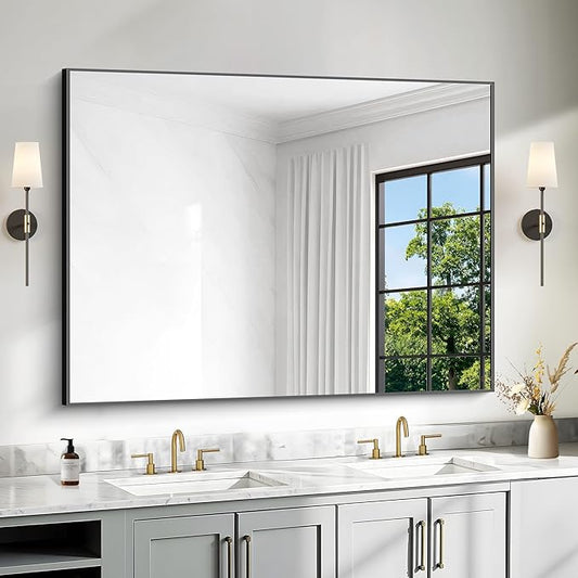 36x48 Inch Black Rectangle Mirrors for Wall, Large Bathroom Mirror for Over Sink, Black Framed Rectangular Mirror for Living Room Bedroom Bathroom, Hangs Horizontally or Vertically