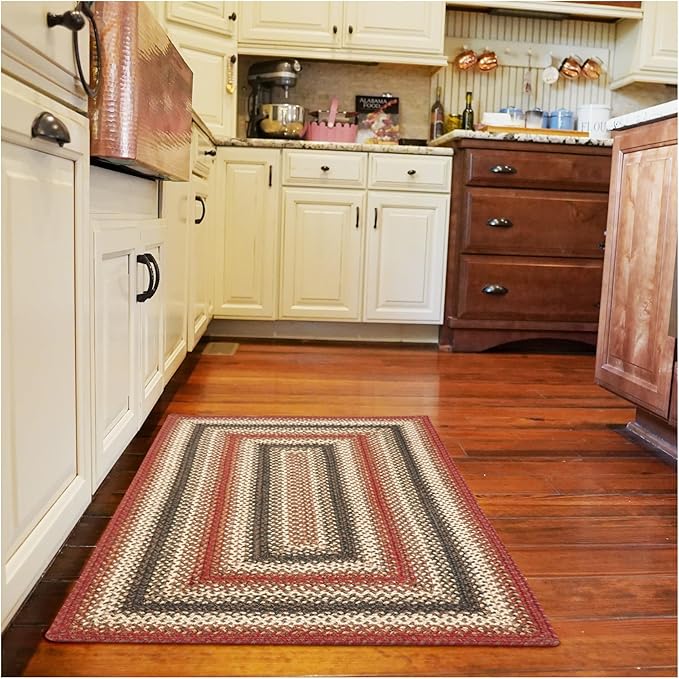 Homespice Chester Red Braided Rug, Enhance Your Home with Our 20x30 Small Accent Rug Kitchen, Bathroom, Entrway