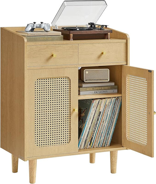 VASAGLE BOHOVEN Collection - Buffet Cabinet, Sideboard Storage Cabinet with Rattan-Like Doors and Drawers, Accent Cabinet, Adjustable Shelf, Boho Style, for Living Room, Oak Beige