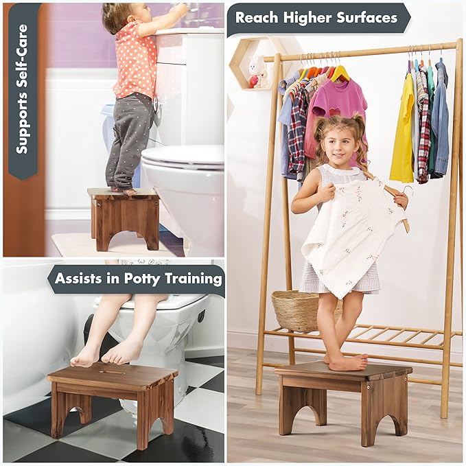 Wooden Step Stool, 9in One Step Stool for Adults, Wooden Beside Step Platform with 550 Load Capacity, Heavy Duty/Portable/Nonslip/Durable Construction Safe Step Support for Bedroom/Home Kitchen