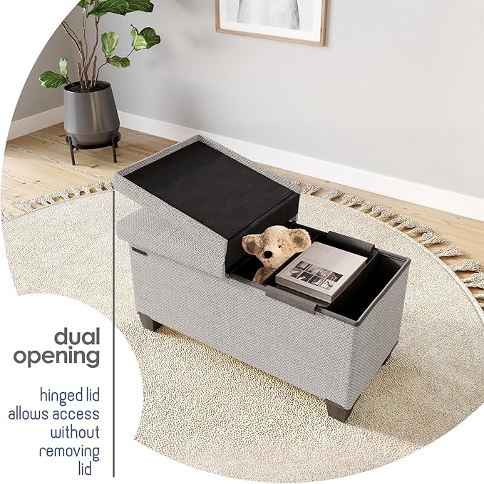 STORAGEBUD Storage Ottoman Bench with Bins, 30-in Storage Bench for Bedroom End of Bed, Folding Foot Rest Ottoman for Living Room Max 660lbs, Fabric Ottomans, Light Grey