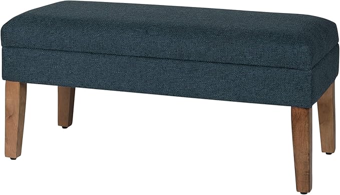 Homepop Home Decor | Upholstered Decorative Storage Ottoman Bench | Ottoman Bench with Storage for Living Room & Bedroom | Decorative Home Furniture, Navy Large