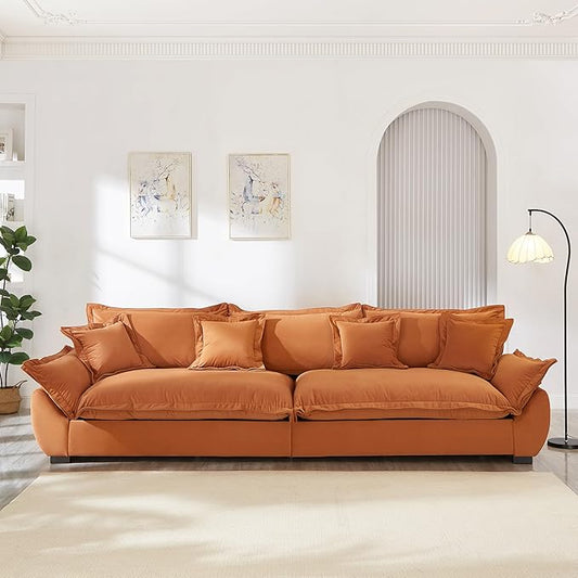 126 Inch Sailing Design Modular Sectional Cloud Sofa with Storage, Modern Deep Seat Couch w/Throw Pillows & Removable Backrest for Living Room Bedroom Apartment,Orange