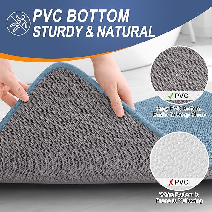 OLANLY Thick Memory Foam Bath Mat Rug 59x20, Extra Soft Absorbent Bathroom Rug, Quick Dry Bath Mats, Non-Slip, Machine Washable Carpet for Bathroom, Tub and Shower, Home Decor Accessories, Airy Blue
