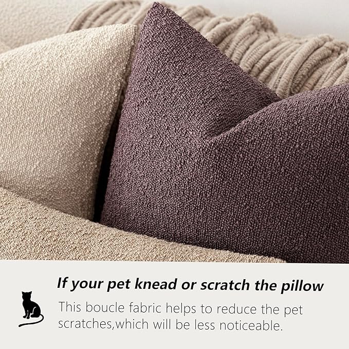 Foindtower Pack of 2, Decorative Textured Boucle Throw Pillow Covers Neutral Accent Solid Pillow Cases Cozy Soft Couch Cushion Case for Chair Sofa Bedroom Living Room Home Decor 22x22 Inch Dark purple