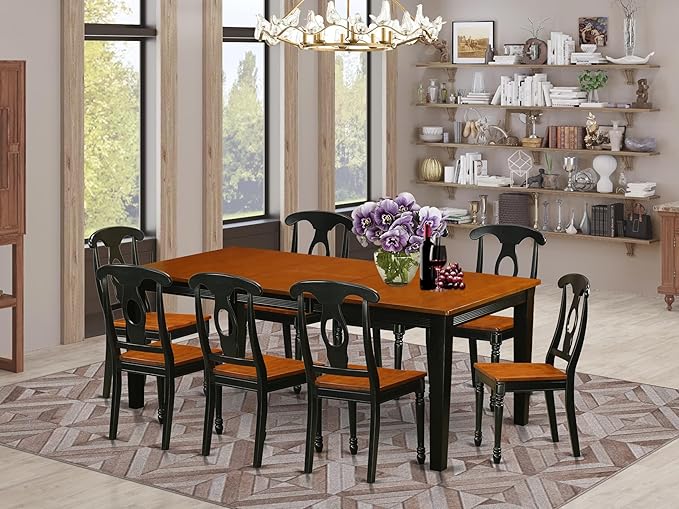 East West Furniture QUKE9-BCH-W 9 Piece Dining Room Furniture Set Includes a Rectangle Kitchen Table with Butterfly Leaf and 8 Dining Chairs, 40x78 Inch, Black & Cherry