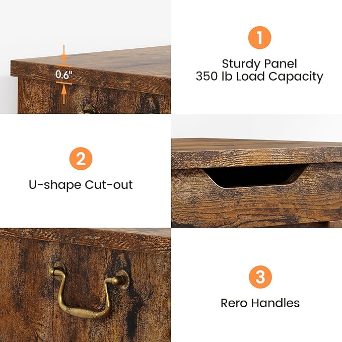 GarveeHome 39.4" Storage Chest, Toy Chest With Lids, Entryway Storage Bench with Safety Hinge, Wooden Storage Trunk, Supports 350 Lb, for Living Room, Bedroom, Rustic Brown