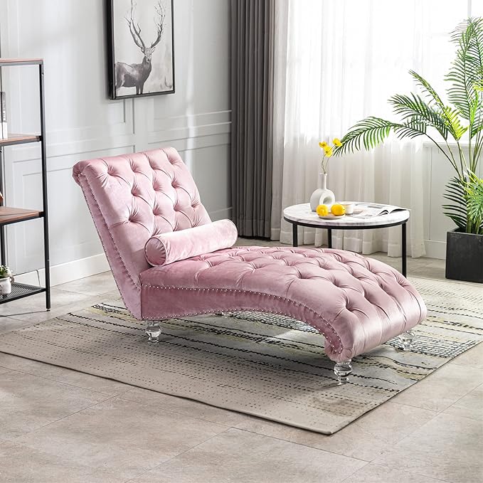 HomSof Modern Armless Velvet Chaise Lounge Indoor Chair with Solid Acrylic Legs