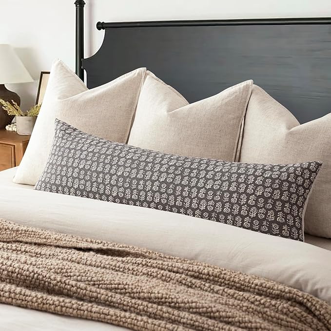 Foindtower Set of 2 Decorative Vintage Long Lumbar Throw Pillow Covers Neutral Modern Farmhouse Cushion Covers Floral Home Decor For Sofa Couch Chair Bedroom Living Room Outdoor,14×36 Inch,Rustic Gray