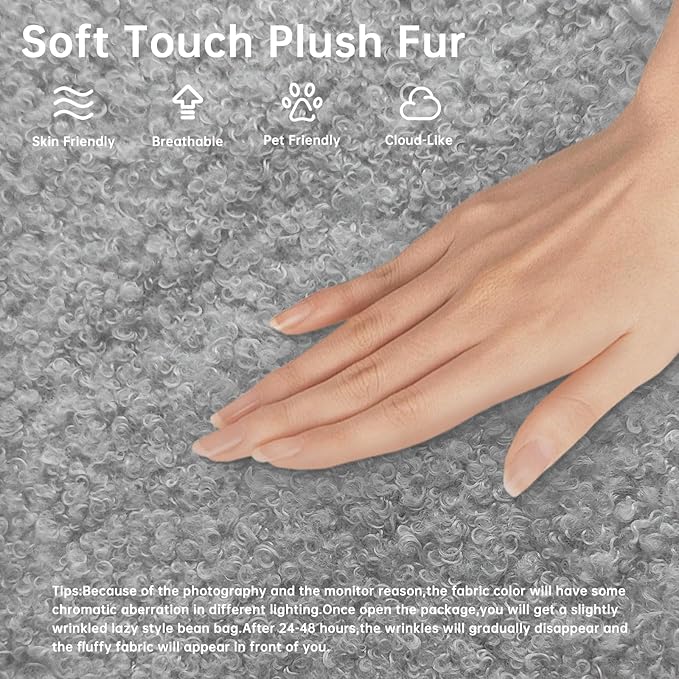 Bean Bag Chairs for Adults, BeanBag Reading Chair Memory Foam Couch 3-Seater, Floor Chair Soft Teddy Material, Comfy Reading Nook Chairs for Bedroom Living Room Office (Grey)