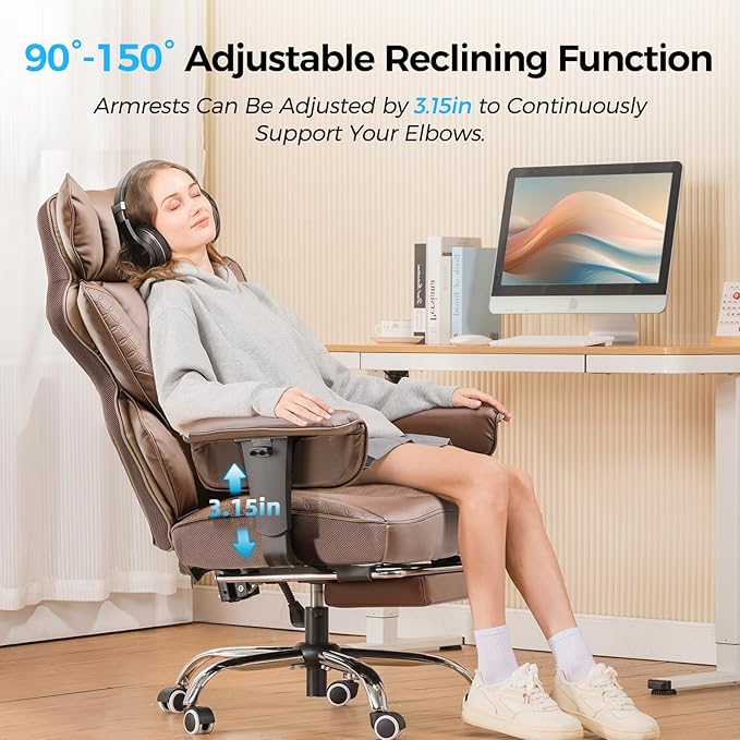 GTRACING Big and Tall Gaming Chair 400lbs Heavy Duty Office Chair with Foot Rest & Ergonomic Pocket Spring Lumbar Support, High Back 3D Saddle Shaped Cushion for Back Pain Relief, Brown